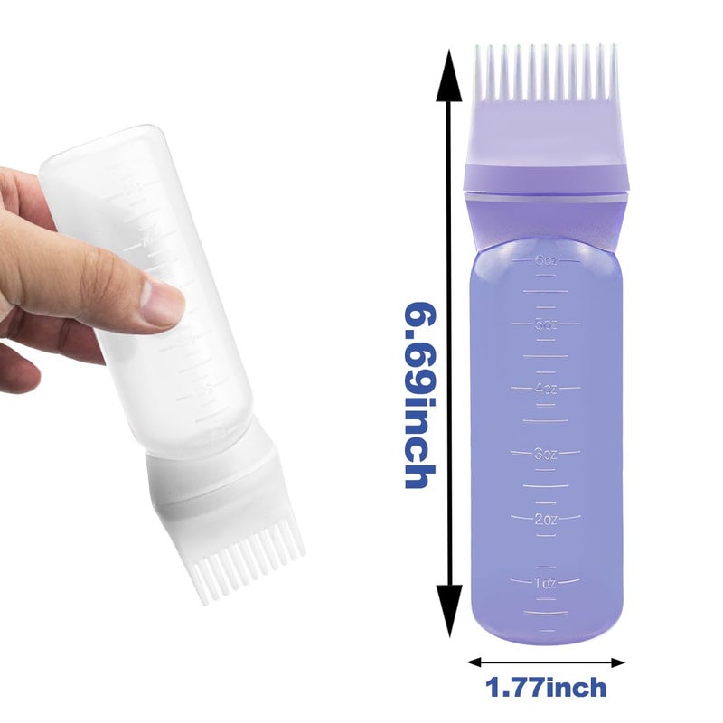 ELANE 4 Pcs Root Comb Applicator Bottle, 6oz, Hair Oil Applicator Bottle for Hair, Salon, Travel, Camping (White+Purple) - Image 2